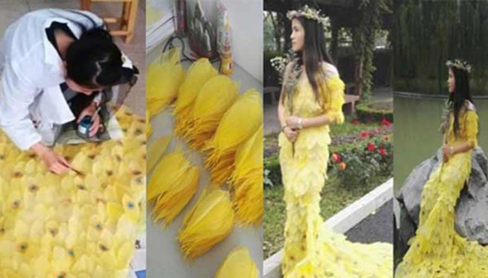 ছয় হাজার পাতা দিয়ে তৈরি পোশাক!